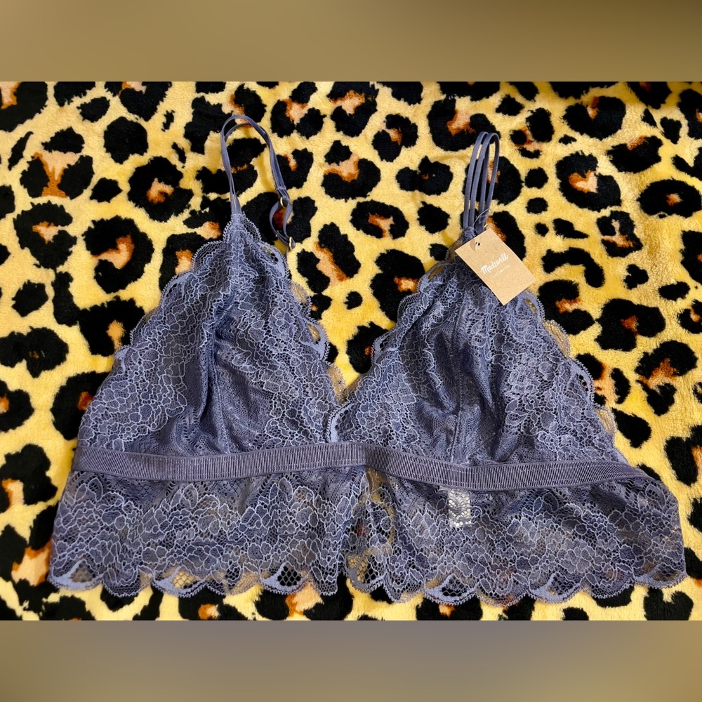 NWT Madewell Longline Lace Bralette in Dusty Blue